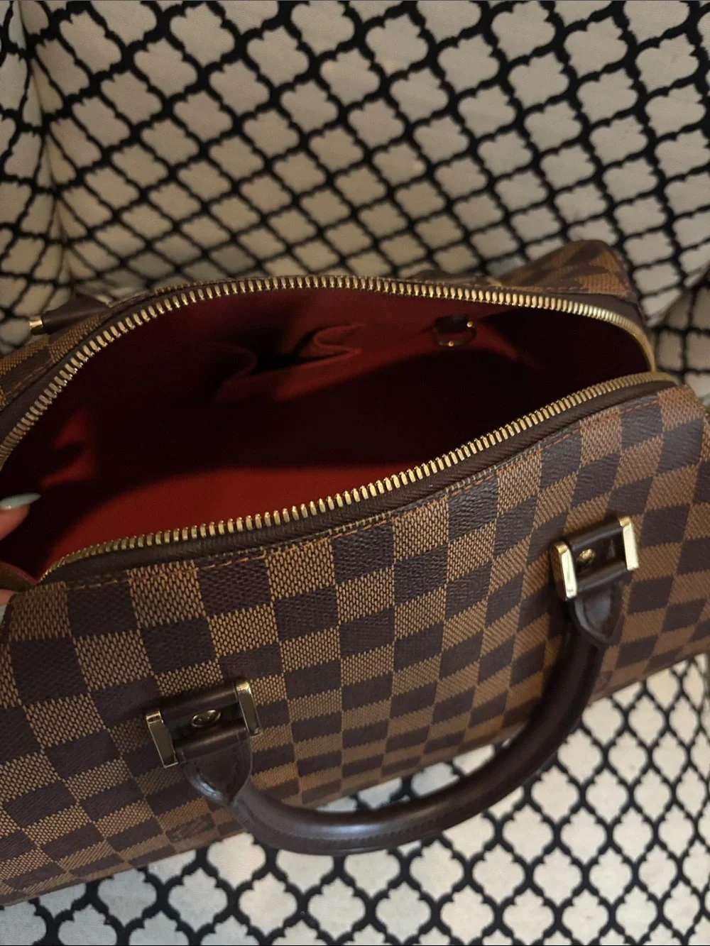 Louis Vuitton Damier Ebene Satchel in Brown with Gold Hardware